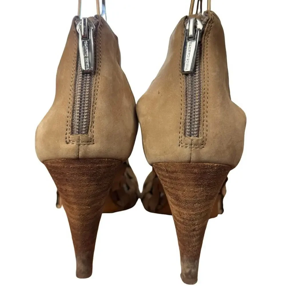 Vince Camuto Aventha Leather Cage Style High Heels Peep Toe Shoes Beige sz 7.5